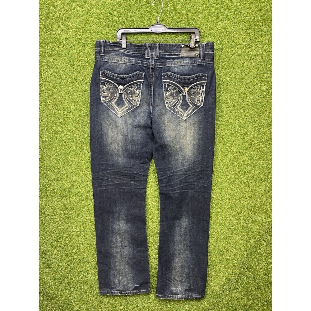 Black Rue 21 Jeans Mens 36x32 Relaxed Fit Straight Leg Cross Premium Denim y2K